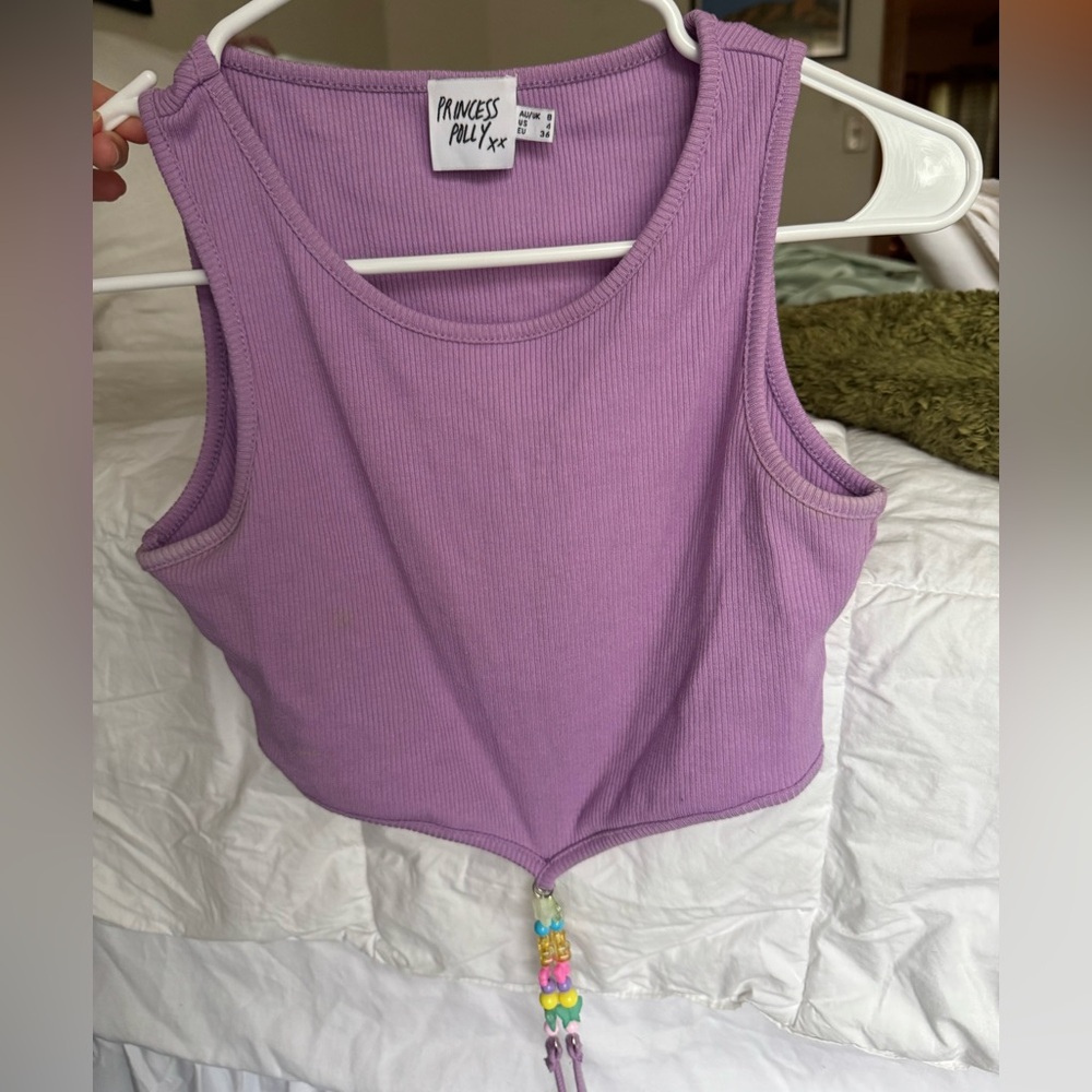 Princess Polly Purple Cropped Tank Top w/ Beaded detail